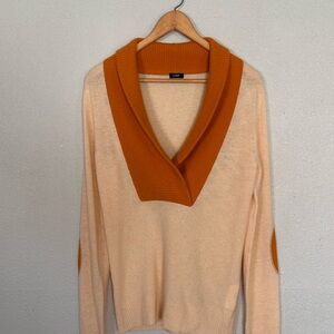 J. Crew V-Neck Cashmere Sweater in Cream and Orange